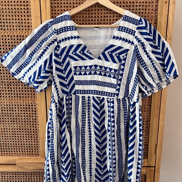 Flutter-Sleeve V-Neck Jacquard Mini Swing Dress - Tanzanite - Picture 4 of 8